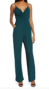 Dress the Population Emmet Jumpsuit mit gerafftem Krepp und weitem Bein, Kiefer Größe M - Bild 1 von 6