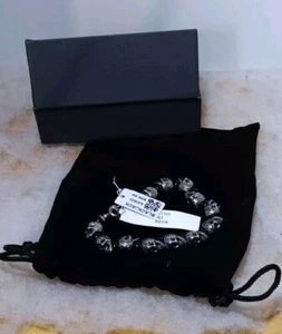 BLACKJACK Men's Bracelet Stainless Steel Genuine Black Onyx Beads Skull BJB169ON - Picture 1 of 14