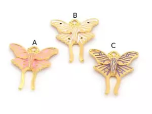 Ciondolo Charms Falena Luna 28x24mm Smaltato Riempito - Placcato Oro Lucido 4753 - Foto 1 di 2