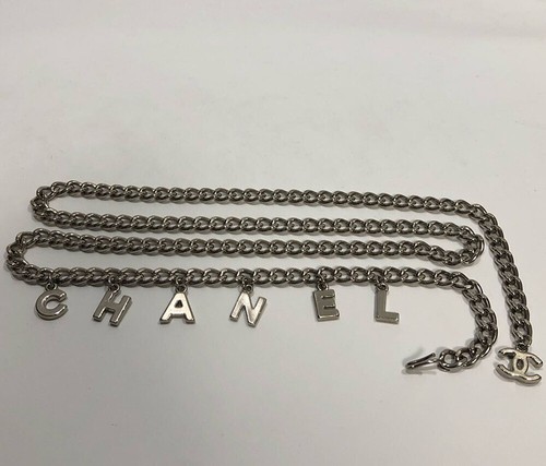 Collana Cintura CHANEL CC Logo Charm Catena 37" Tono Argento A13V Autentica #4243