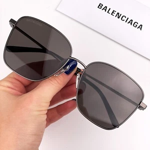 Balenciaga Women Sunglasses Black Grey Square Metal BB0165SA 001 NEW - Picture 1 of 11