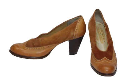 Vintage Chandler's Wood Heels Spectator Mod Brown Leather Shoes Size 8 B Brazil - Image 1 of 4