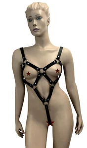 BDSM Damen echt Leder Harness Body mit BH und Schrittriemen schwarz - Bild 1 von 2