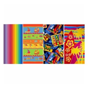 BEACH TOWEL HOLIDAY SURF BOARD SEA FISH COLOURED STRIPES MULTI BLUE GREEN RED - Picture 1 of 9