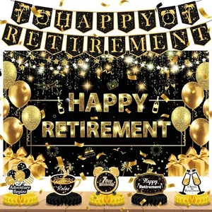 Black Gold Retirement Party Decorations Kit for Men Women Large Black Gold Ha... - Picture 1 of 7