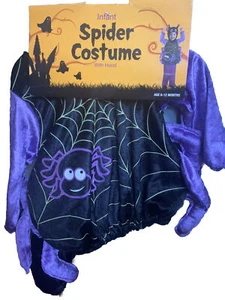 Infant Halloween Baby Spider Costume Black Purple Velour Hood Size 6-12 Months - Picture 1 of 4
