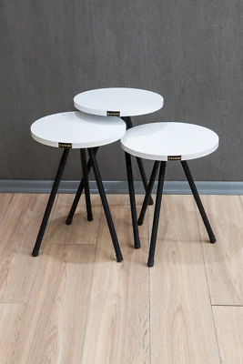 Round Metal Leg 3-Piece Nesting Table Tea Table Serving Table – White - Image 1 of 3