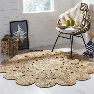 Rug 100% Natural Jute Circle Braided Area Rug Farmhouse Rustic Look Floor Carpet - Picture 1 of 8