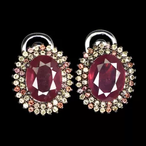 Valentín 925 Pendientes Plata Ovalado Rubí 9x7mm Diamante Zafiro Corte Piedra - Imagen 1 de 10