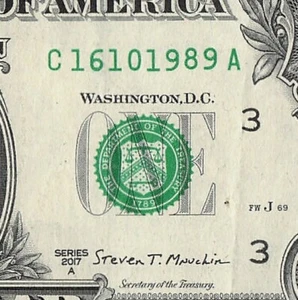 OCT 16 1989 Birthday Date Note Fancy Serial Number One Dollar Bill 10 16 1989 - Picture 1 of 11