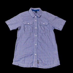 Jordan Nike Short Sleeve Button Up Shirt Plaid Men Size Small Purple White Blue - Picture 1 of 8