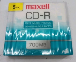 Maxell CD R 80 Minuten beschreibbar 5er Pack für Daten Musik 700 MB NEU mit Schmuckhüllen - Bild 1 von 2
