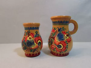 Hand Painted Wooden Pitcher Czechoslovakia Era Moravia Straznice Prague mug cup - Picture 1 of 2