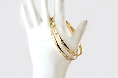 PAR de Brazaletes Deslizables De Colección Rellenos De Oro Verdadero 1/20 14K - Brazalete Pulido Espejo Foto 1 de 4