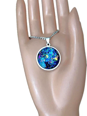 Colgante de ópalo 25 mm facetado joya resina de fuego ópalo colgante en todo acero inoxidable Foto 1 de 4