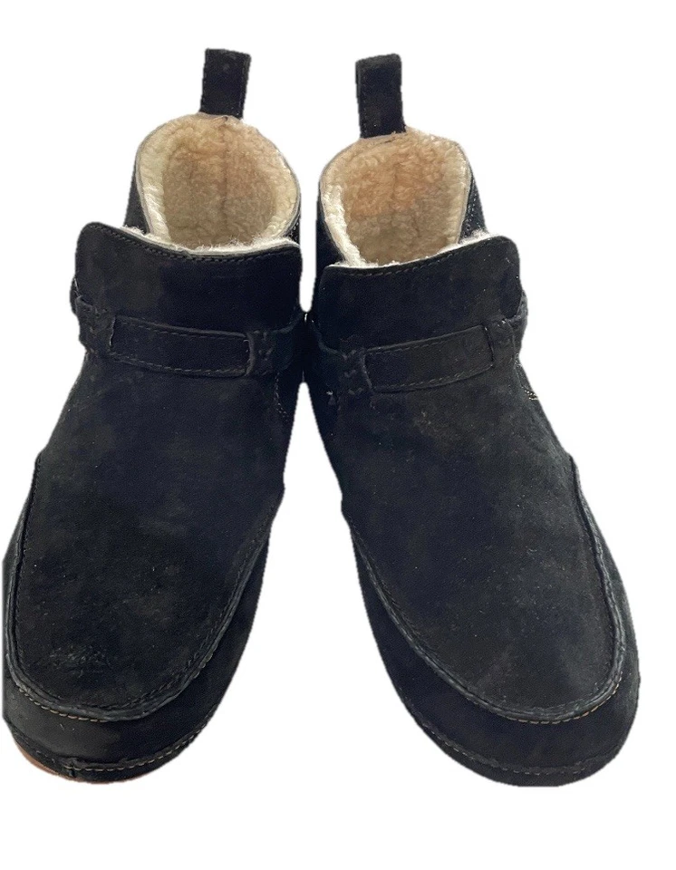 OluKai Womens Sz 7 M Shearling Lined Black Suede Ankle Boots Slip On - Image 1 of 4
