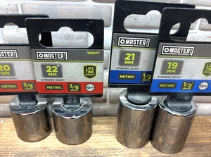 4- Master Mechanic Metric Sockets, 12 Point, 19mm 20mm 21mm ,22mm 1/2 & 3/8 Dr - Picture 1 of 5