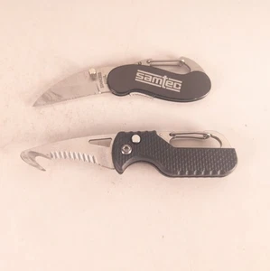 Lot of 2 Black Carabiner Pocket Knives Auto Seat Belt Cutter - Picture 1 of 4