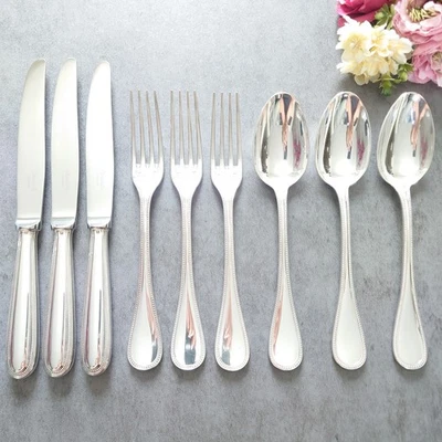 Cuchillo de mesa cubiertos Christofle Perles 9 piezas cuchara tenedor excelente Foto 1 de 4