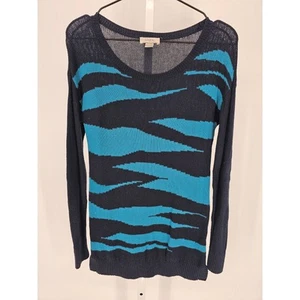 LOFT Womens Sz S Long Sleeve Knit Tunic Sweater Blue Black Animal Print - Picture 1 of 3