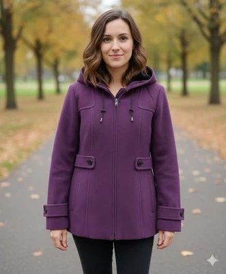 Chaqueta Abrigo Covington Mujer Polar Con Capucha Púrpura Forrada Cremallera Completa Talla Pequeña Foto 1 de 4