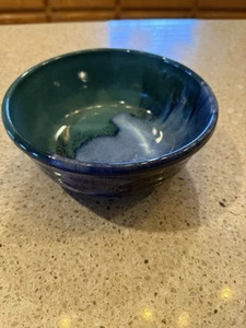 Handmade Signed Ceramic Pottery Bowl Trinket Dish Blue and Green 7" - Picture 1 of 7