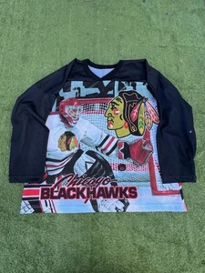 Vintage Chicago Blackhawks CCM Maska AOP NHL Ice Hockey Mesh Jersey L/XL - Picture 1 of 8