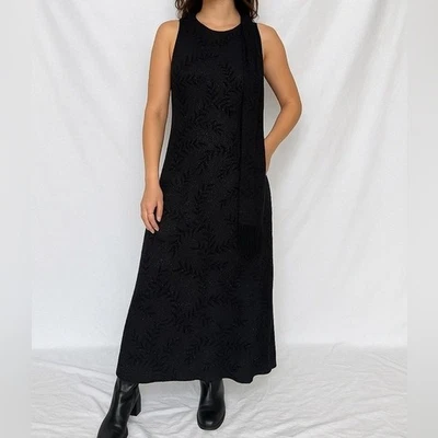 Ronni Nicole 90s Black Beaded Velvet Leaf Evening Gown Dress w/ Scarf Wrap Sz 4 - Image 1 of 4