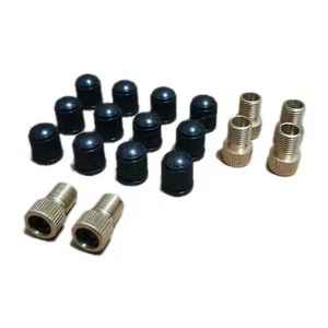 Presta-Schrader Valve Stem Air Converter Brass Valve Adapter UK US Tire Caps Kit - Picture 1 of 2