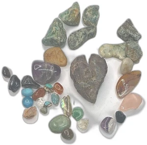 Assorted Polished Gemstones and Heart Shaped Rough Decorative Stone Lot - Picture 1 of 13