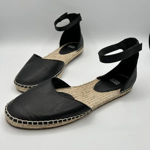 Eileen Fisher Espadrilles Womens 10 Black Leather Lala Ankle Strap Flats - Picture 1 of 10