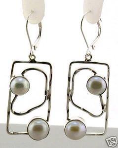 Designer's 7-8MM Freshwater Pearl Dangle Earrings, Silver, 0.64"X1.9", NEW - Picture 1 of 2