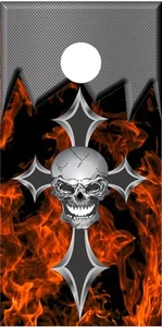 Skull on cross flames Cornhole game board decal wraps - Picture 1 of 1