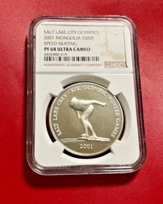SALT LAKE CITY OLYMPICS 2001 MONGOLIA SILVER ES500T SKATING NGC PF 68 TOP POP - Image 1 of 2