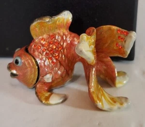 Keren Kopal Mini Orange Gold Fish Trinket Box 24k Gold Plated Austrian Crystals - Picture 1 of 12
