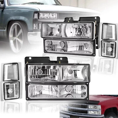 Conjunto de faróis 8 peças compatível com 94-99 Chevrolet C/K 1500 Pickup Tahoe Silverado C10 - Imagem 1 de 4