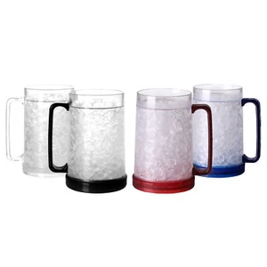 Double Wall Gel Frosty Freezer Ice Mugs Clear Set of 4 White black red and blue - Picture 1 of 9