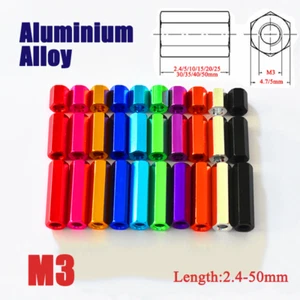 M3 Aluminum Alloy Hexagon Long Nuts Hex Threaded Standoffs Length:2.4mm-50mm - Picture 1 of 11