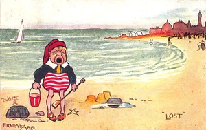 Raphael Tuck "Seaside Humour" "Lost" Signed Ernest Aris Postcard - Picture 1 of 2