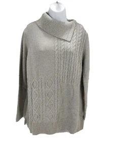 Charter Club Womens Sweater L Gray Patchwork Stitch Asymmetrical Collar Relax - Picture 1 of 12