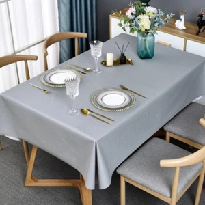 Trudelve Plastic Table Cloth Square Grey Vinyl Tablecloth Waterproof Wipeable Oi - Picture 1 of 12
