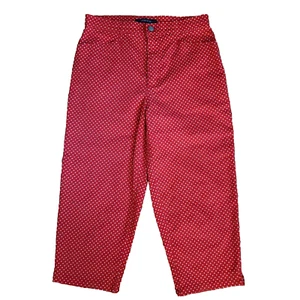Vintage Bill Blass Crop Pants Size 6 Petite Polka Dot Red Stretch Picnic Twee - Picture 1 of 14