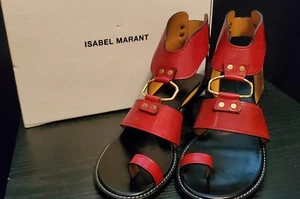 ISABEL MARANT TEONY RED toe loop ring mid heel sandals size 10/41 MSRP $845 - Picture 1 of 11