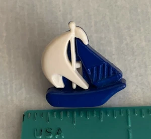 Sailboat Sewing Button, Blue & White Plastic 2pc Snap Together Construction 7/8" - Picture 1 of 3