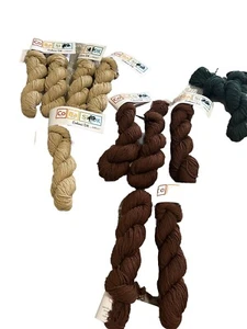 Hikoo CoBaSi Yarn 12 Skeins Cotton Bamboo Silk Nylon Elastic Green Tan Brown - Picture 1 of 20
