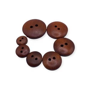 Brown Wooden Buttons 2 Hole 7 Sizes 10m to 23mm Flat Back Classic Vintage Button - Picture 1 of 23