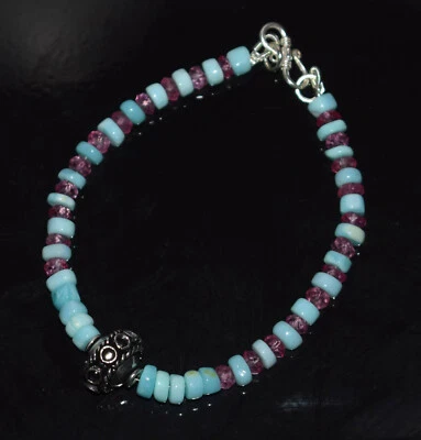 925 Fine Silver Topaz-Opal Gemstone 4-5 mm Round Cut Beads 7" Strand Bracelet KU - Image 1 of 4