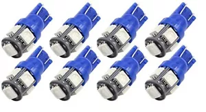 8X Car T10 Ultra Blue LED 5050 5smd Wedge Light Bulb W5W 194 168 2825 158 192 - Picture 1 of 3