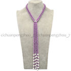 2 Strands 6mm Purple & 8mm White Shell Pearl Round Beads Pendant Scarf Necklace
