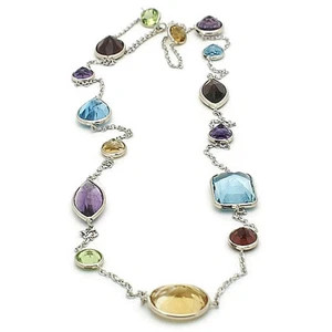 14K White Gold Necklace With Multi-Shaped Gemstones 20 Inches - Picture 1 of 3